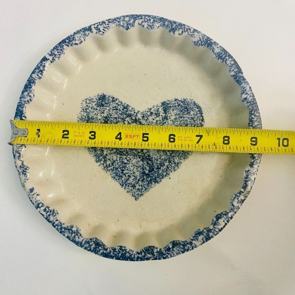 Vintage Flat Earth Pottery Spongeware Heart Baking Pie Dish Fluted Edges 1988 - Picture 3 of 6